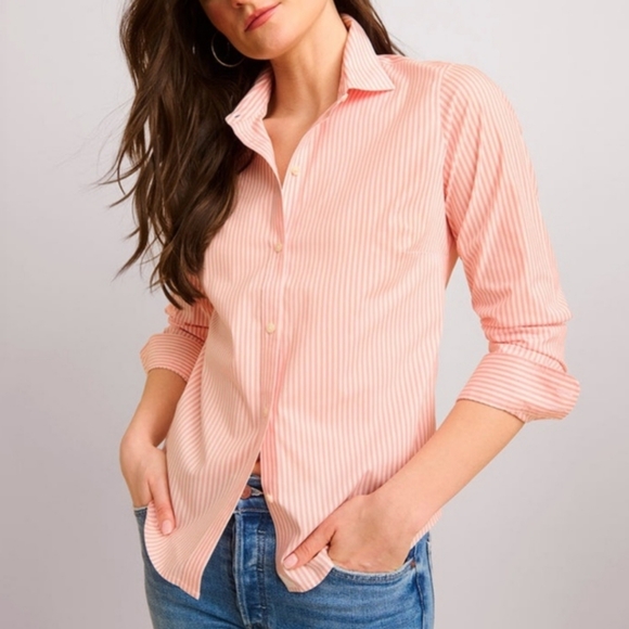 UNTUCKit Marsanne Peach Relax Fit Striped Long Sleeve Button Up Plus Sz 16 - Picture 7 of 13